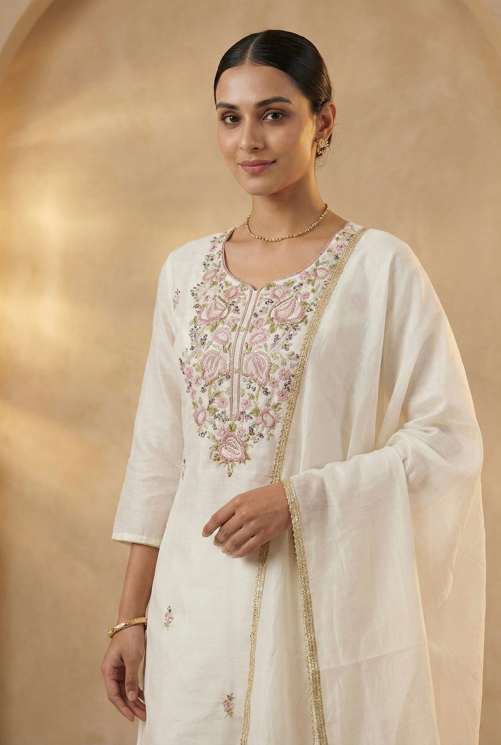 Bloom: Hand-Embroidered Mul Chanderi Suit Set