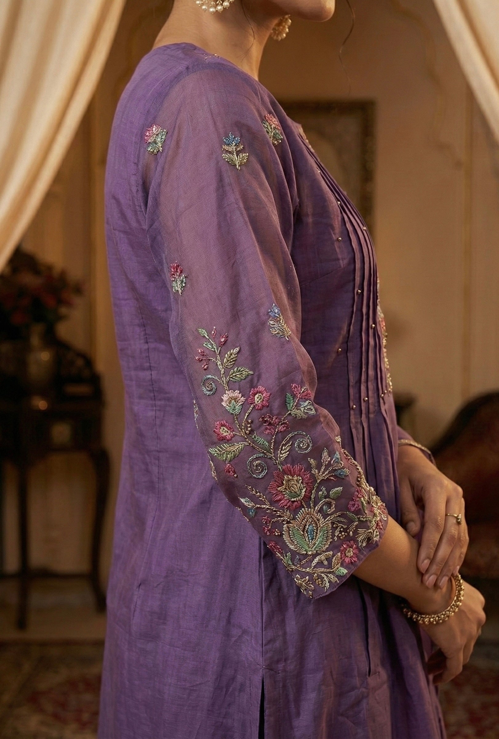 The Chanderi Edit: Hand-Embroidered Short Kurta & Palazzo Set