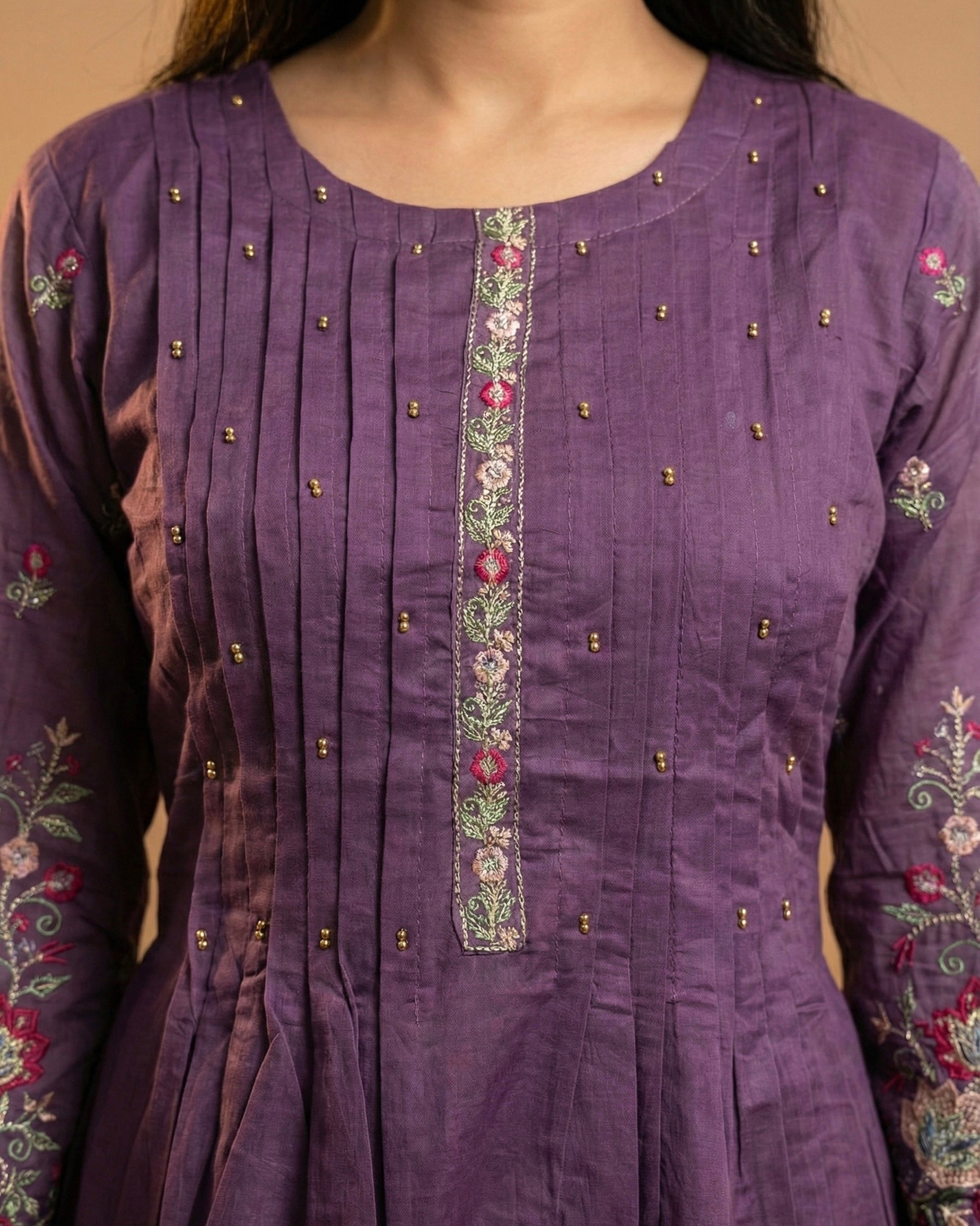 The Chanderi Edit: Hand-Embroidered Short Kurta & Palazzo Set