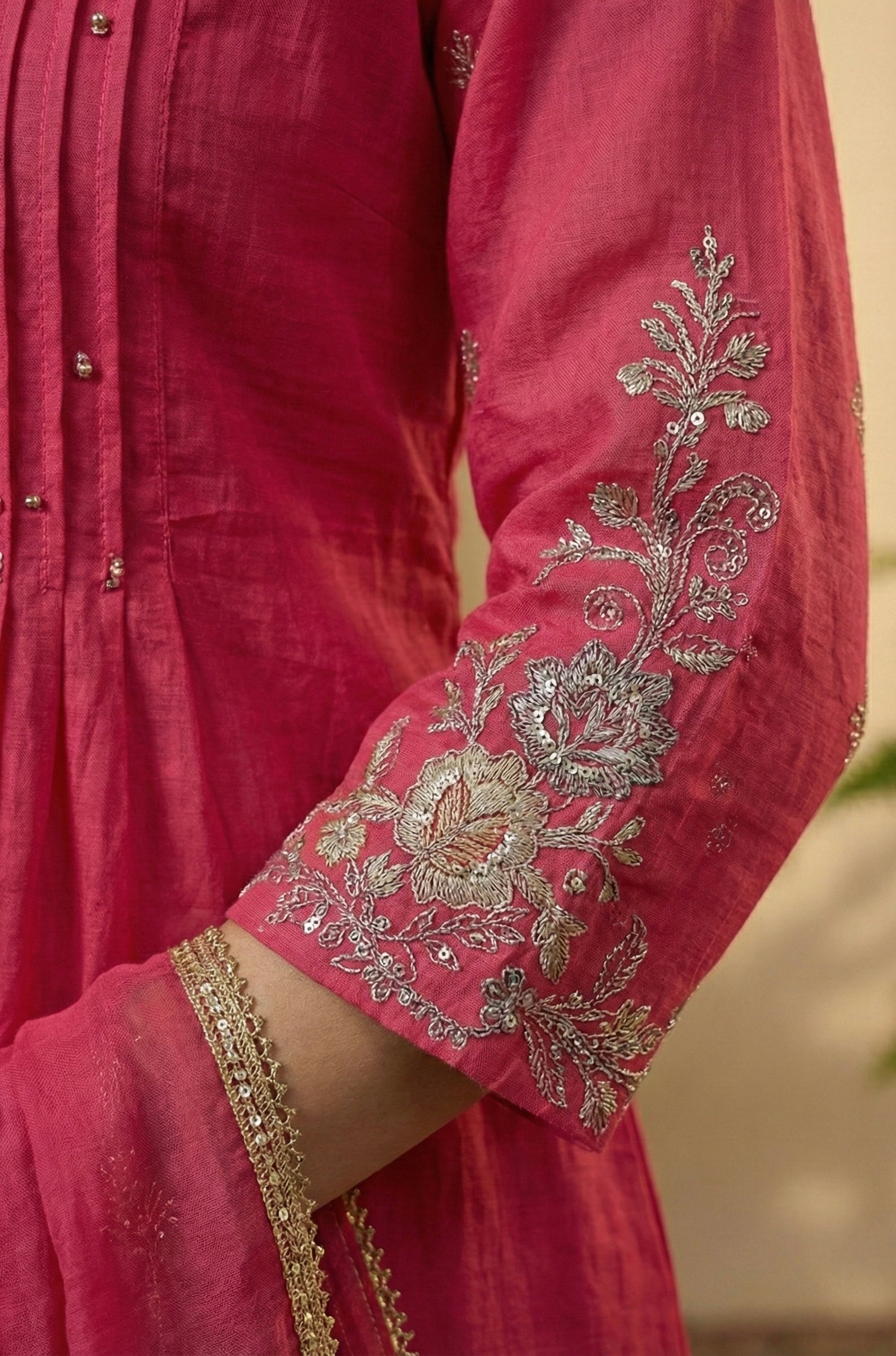 The Chanderi Edit: Hand-Embroidered Short Kurta & Palazzo Set