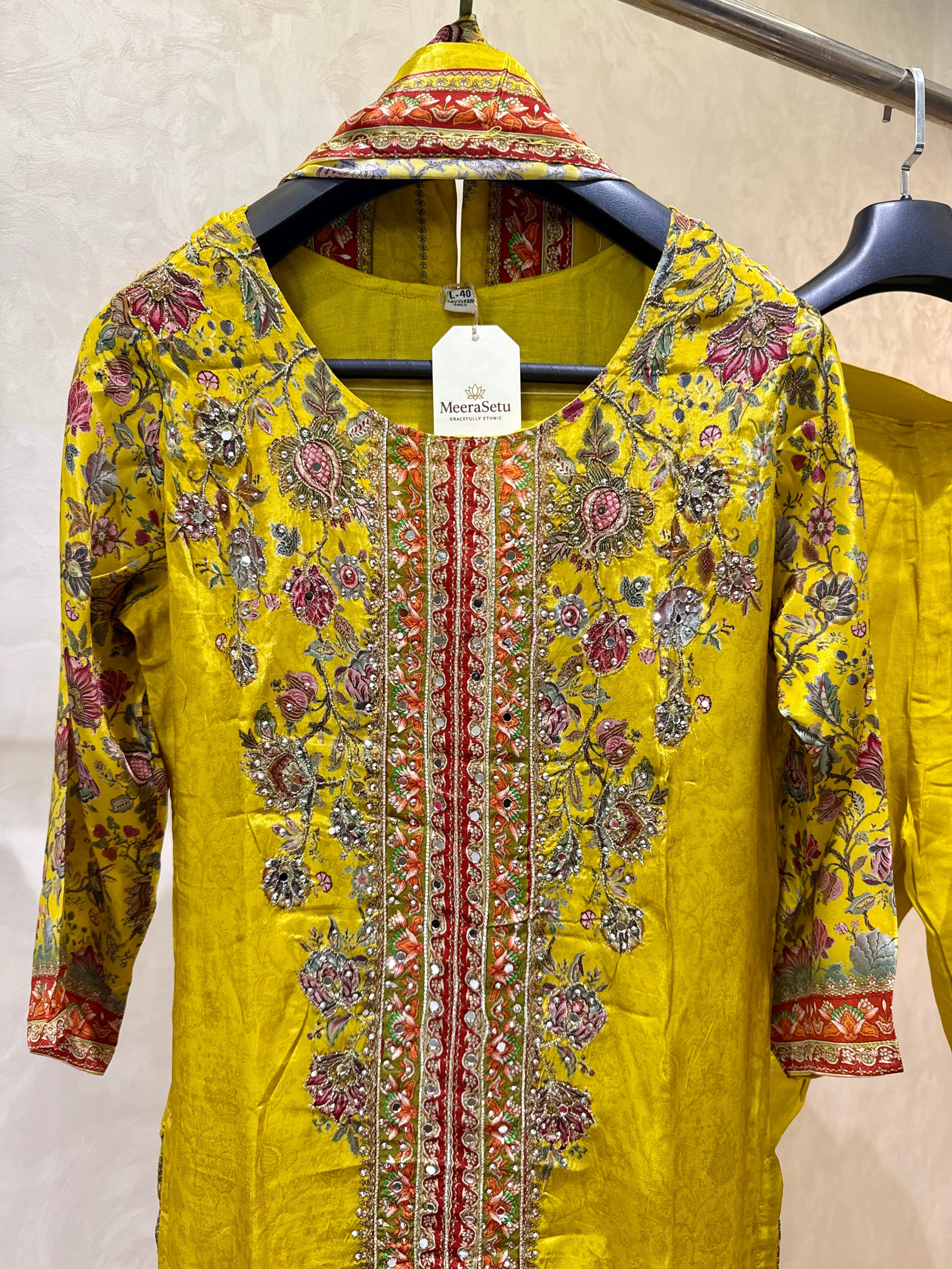 The Golden Radiance: Premium Chinon Silk Handcrafted Set