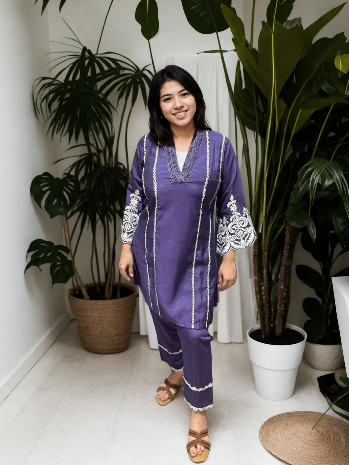 Pakistani-Style Roman Silk Coord Set with Intricate Embroidery