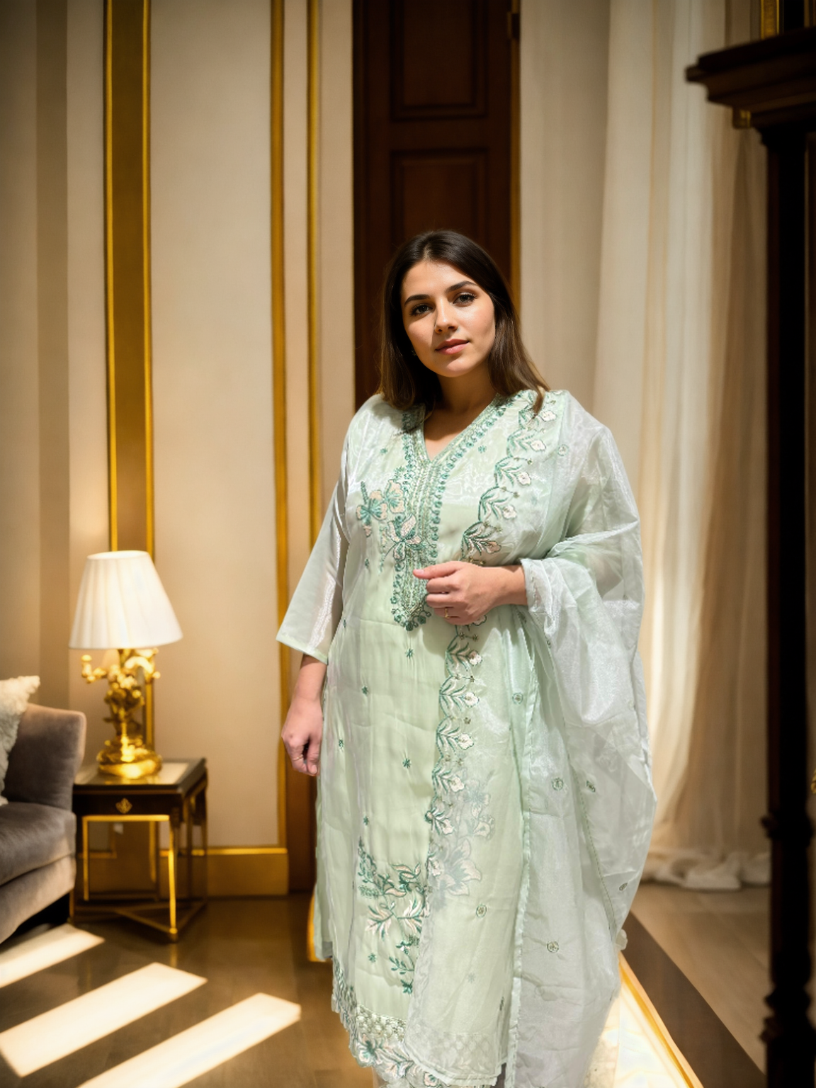 Charming Pastel Embroidered Suit Set for Festive Wear