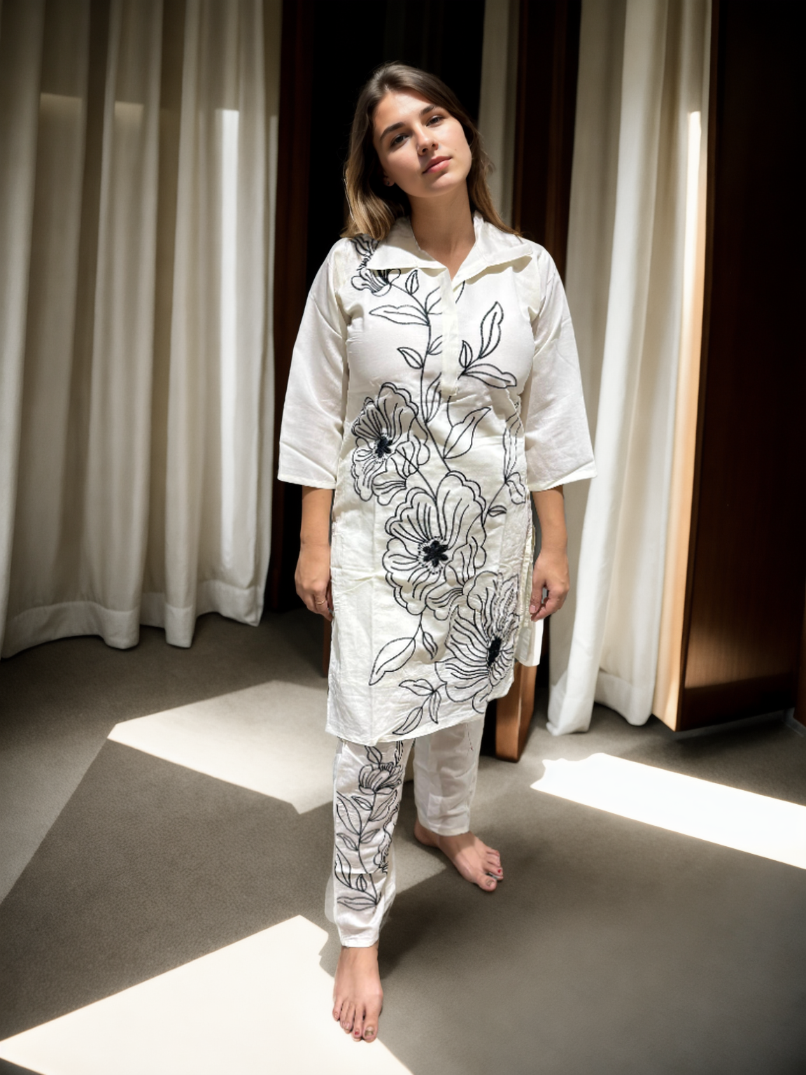 Sunbloom & Ivory Garden Floral Coord Sets – Roman Silk | M to XXL