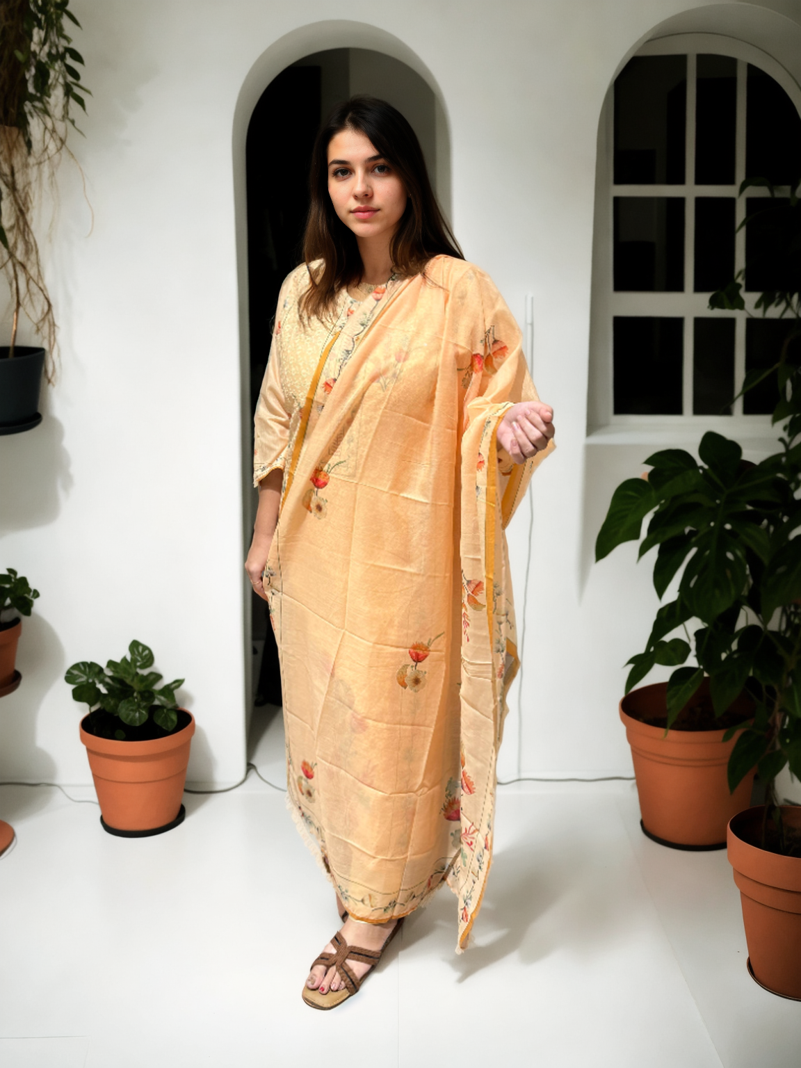 Gulaal Peach Cotton Suit Set with Mul Lining & Embroidered Dupatta | Signature Collection