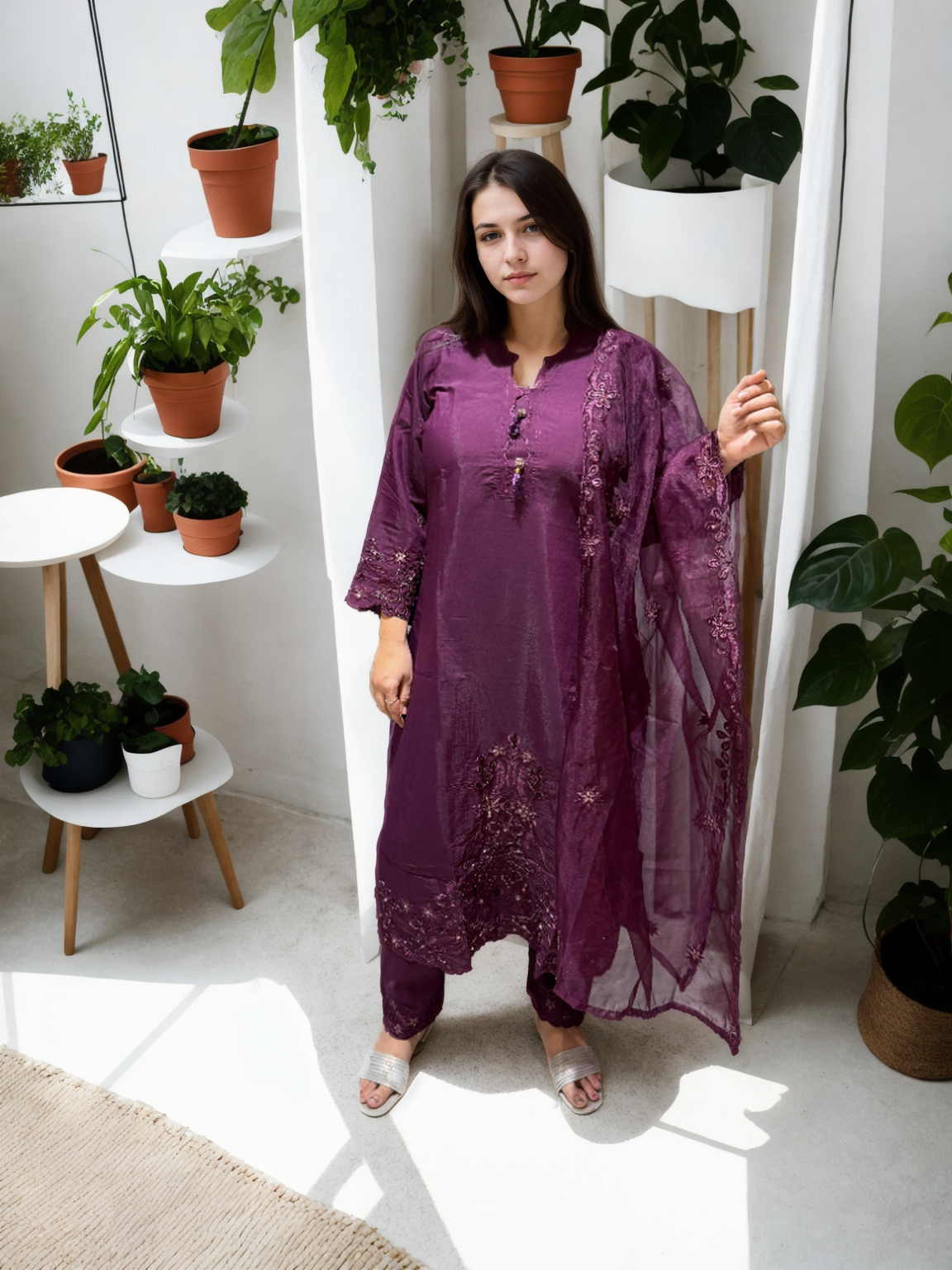 Radiant Roman Silk Handwork Suit with Organza Dupatta (M-XXL)