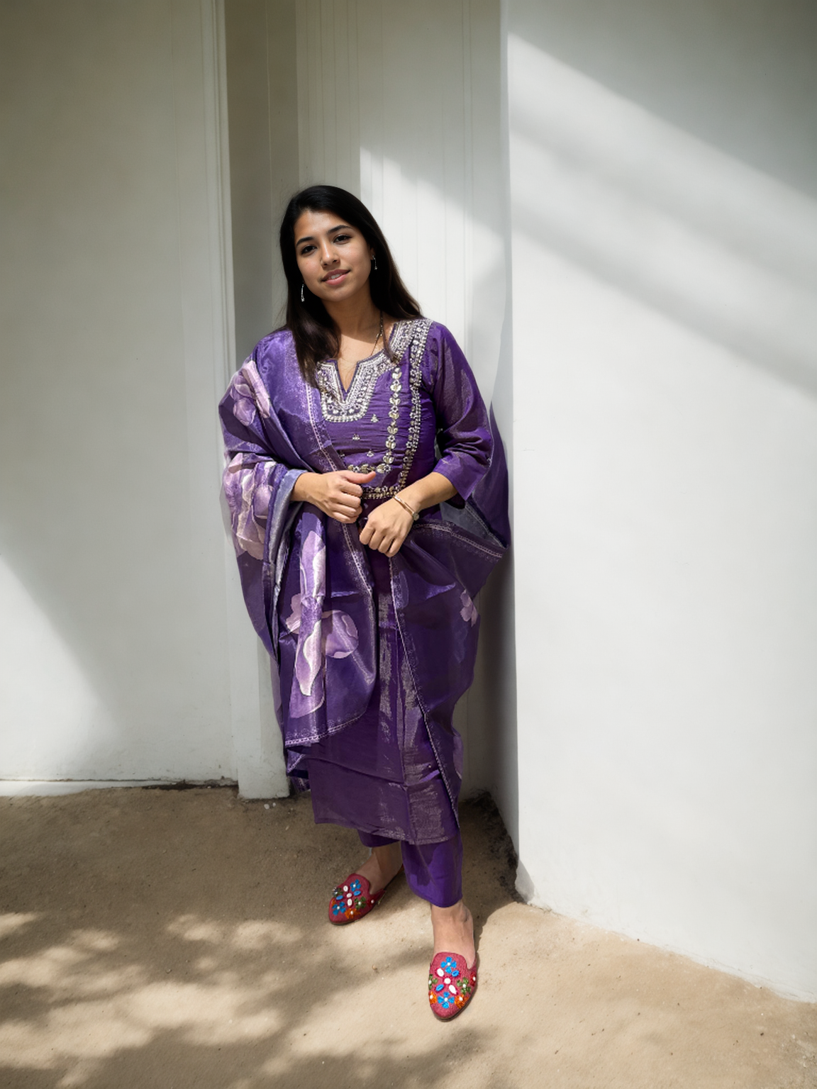 Shimmer Grace Embroidered Suit Set (M–XXL)