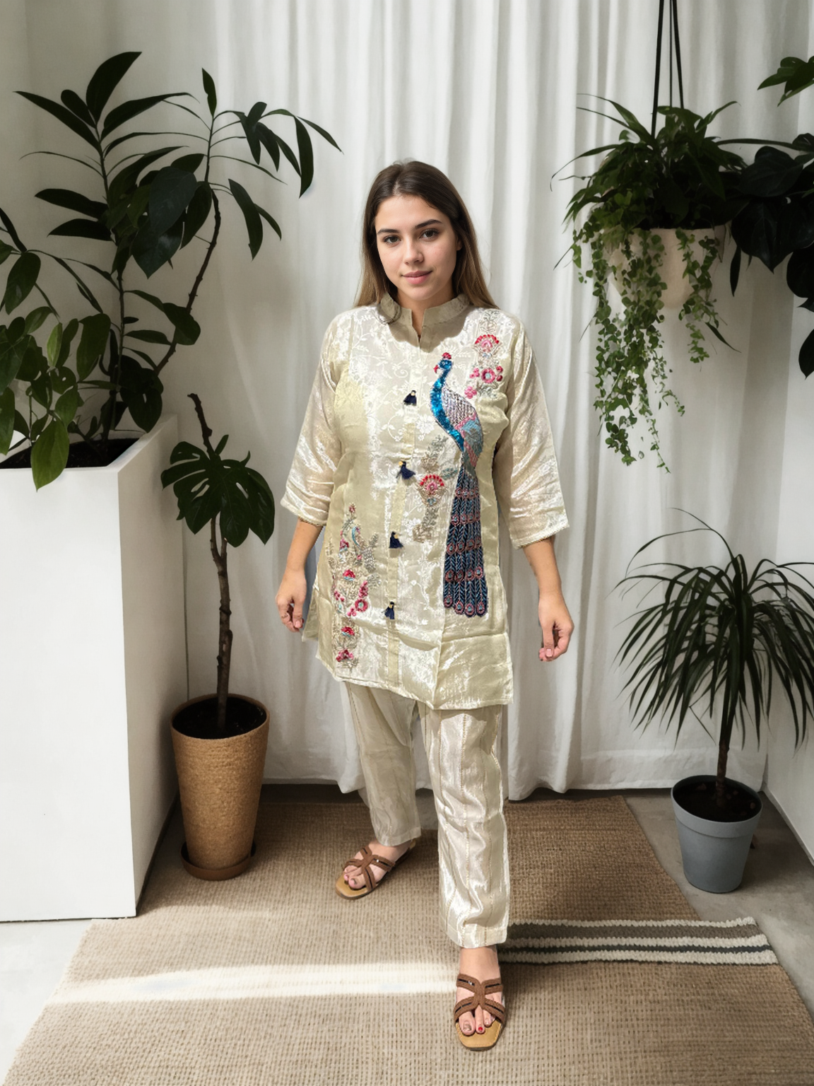 Zari Silk Peacock Embroidered Coord Set  | Signature Collection