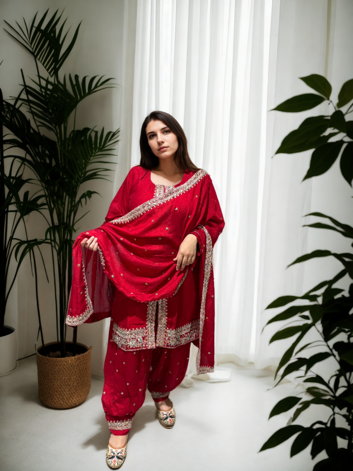 Royal Charm Patiala Suit – Red & White Edition