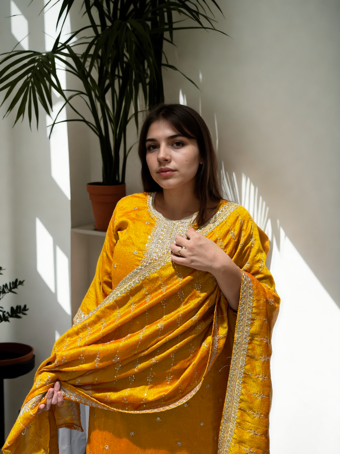 Timeless Charm: Embroidered Afghani Suit Set with Shimmer Detailing