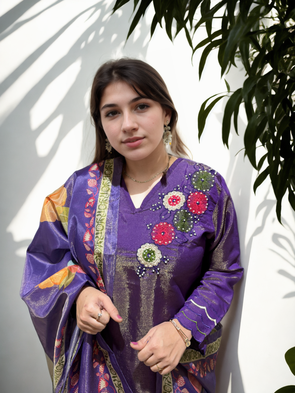 🌟 Shimmer Silk Suit with Digital Dupatta, Embroidery & Pearl Handwork – 3 Colors 🌟