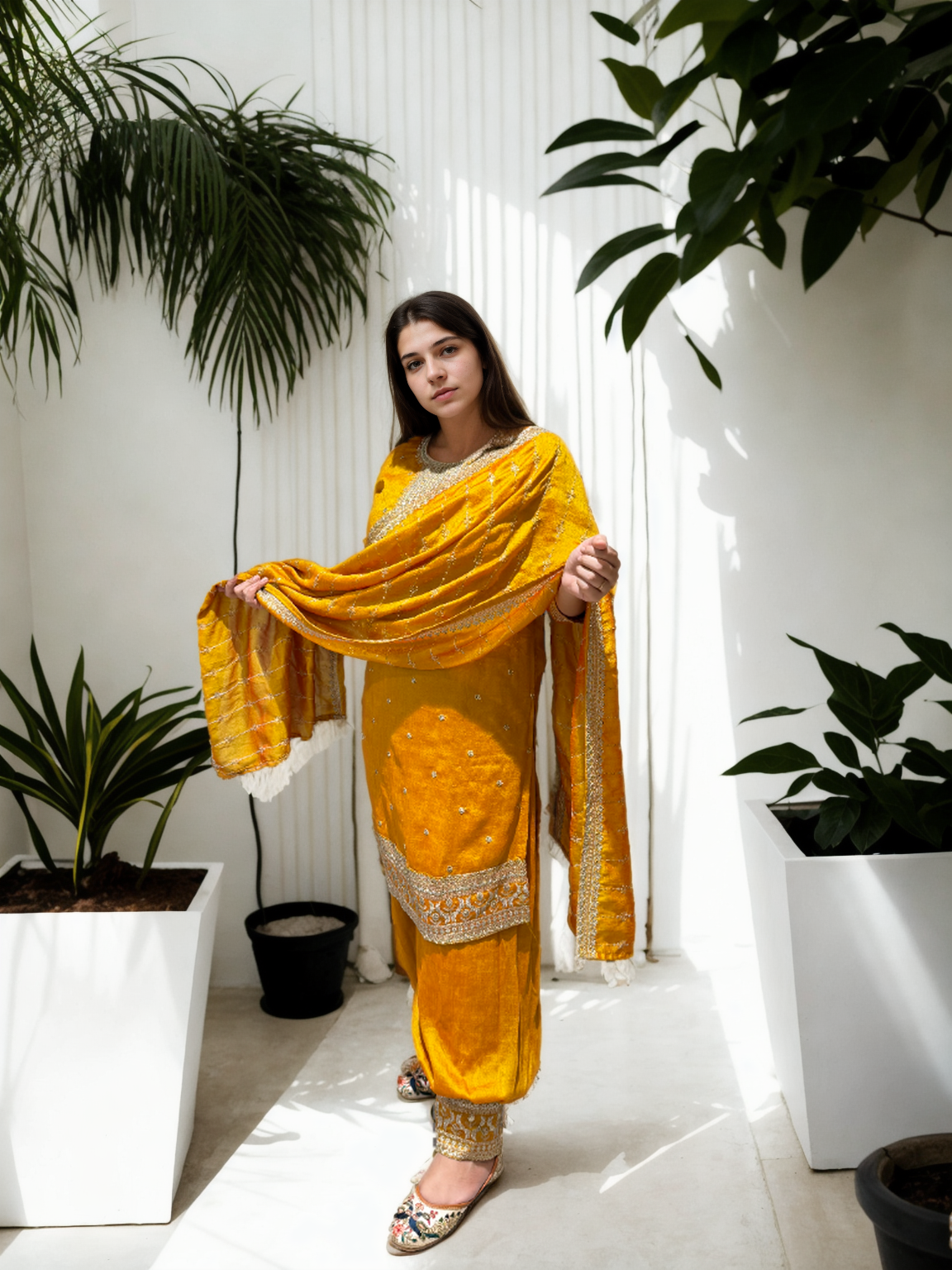 Timeless Charm: Embroidered Afghani Suit Set with Shimmer Detailing