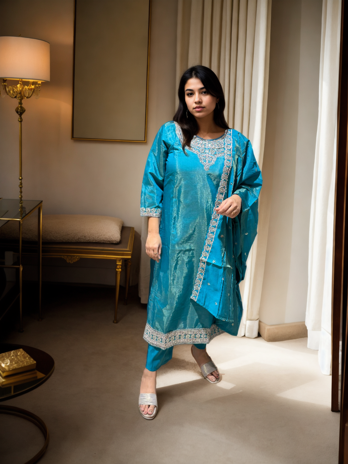 Noor-E-Shimmer Embroidered Suit Set – Roman Shine Edition