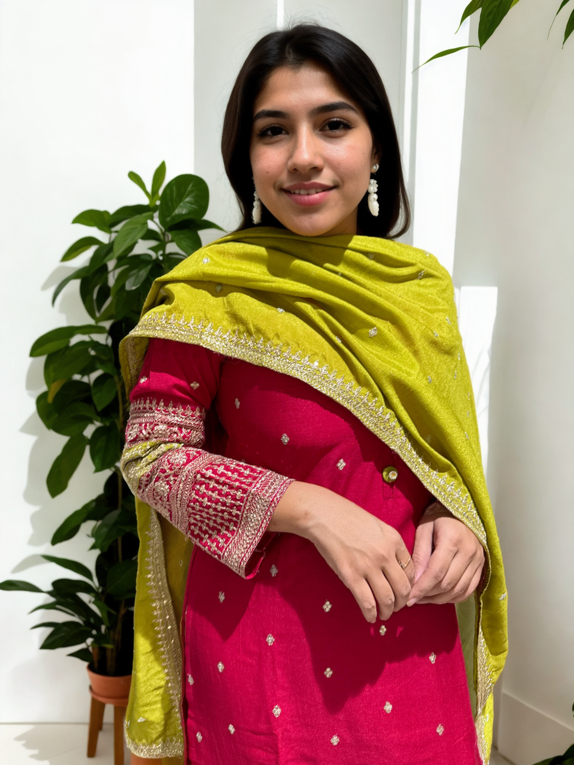 Vichitra Silk Suit Set with Embellished Kurta & Matching Dupatta – Dual Shades