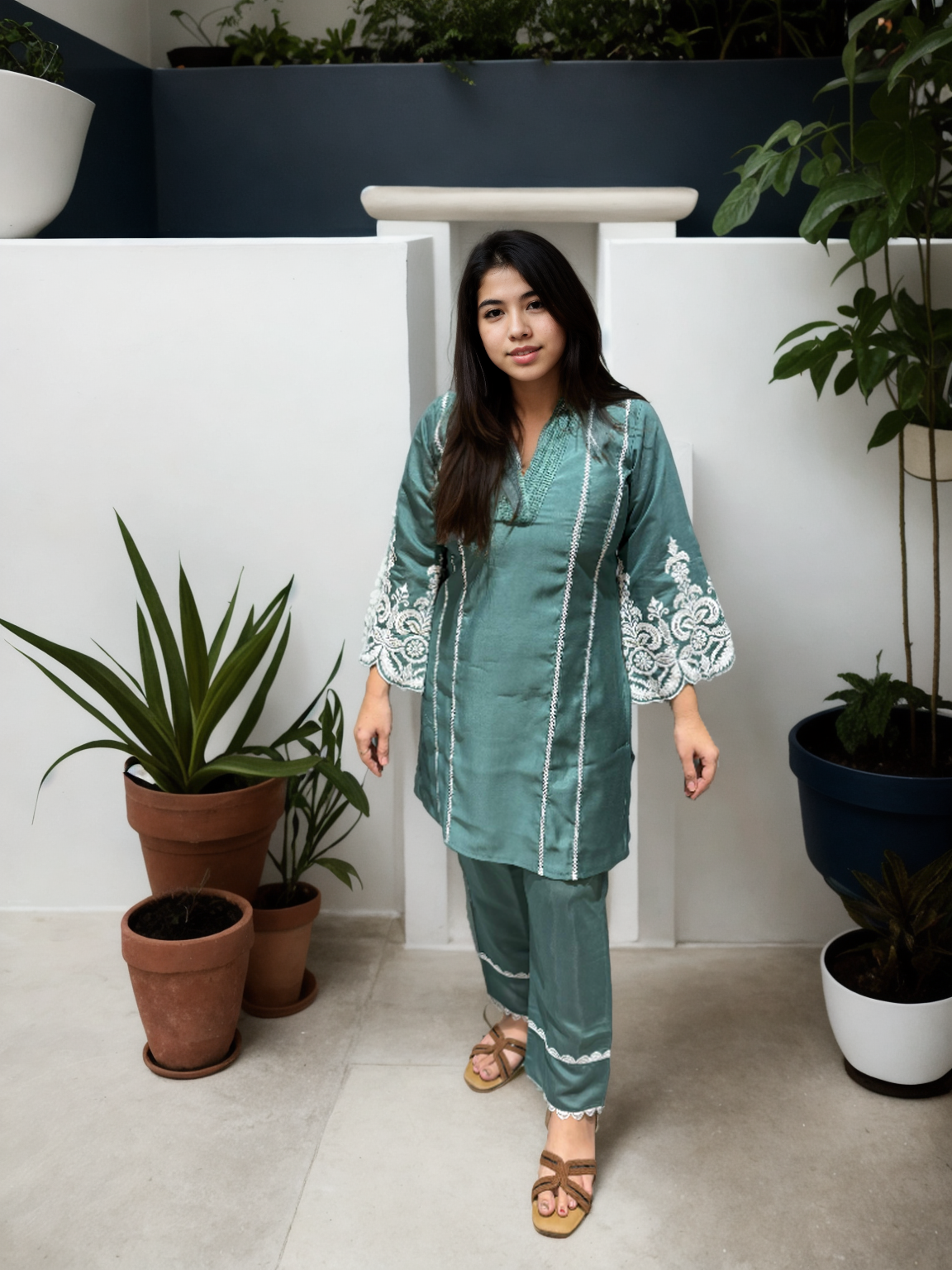 Pakistani-Style Roman Silk Coord Set with Intricate Embroidery