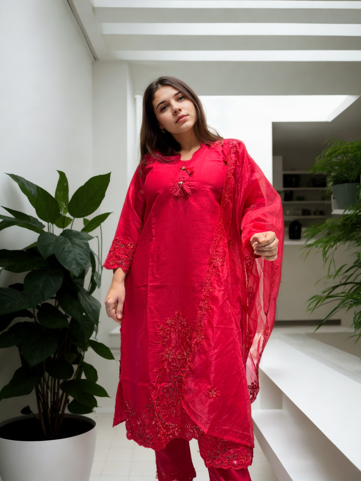Radiant Roman Silk Handwork Suit with Organza Dupatta (M-XXL)