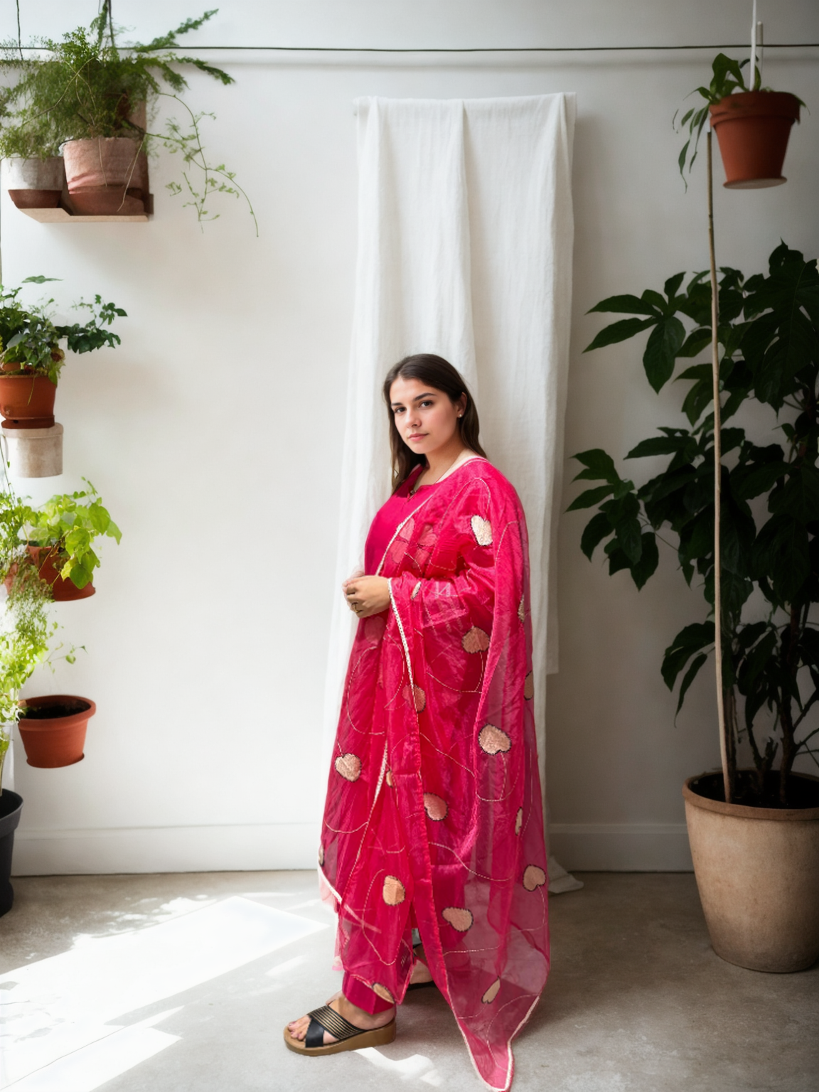 Heart Bloom Suit Set – Roman Silk with Organza Dupatta