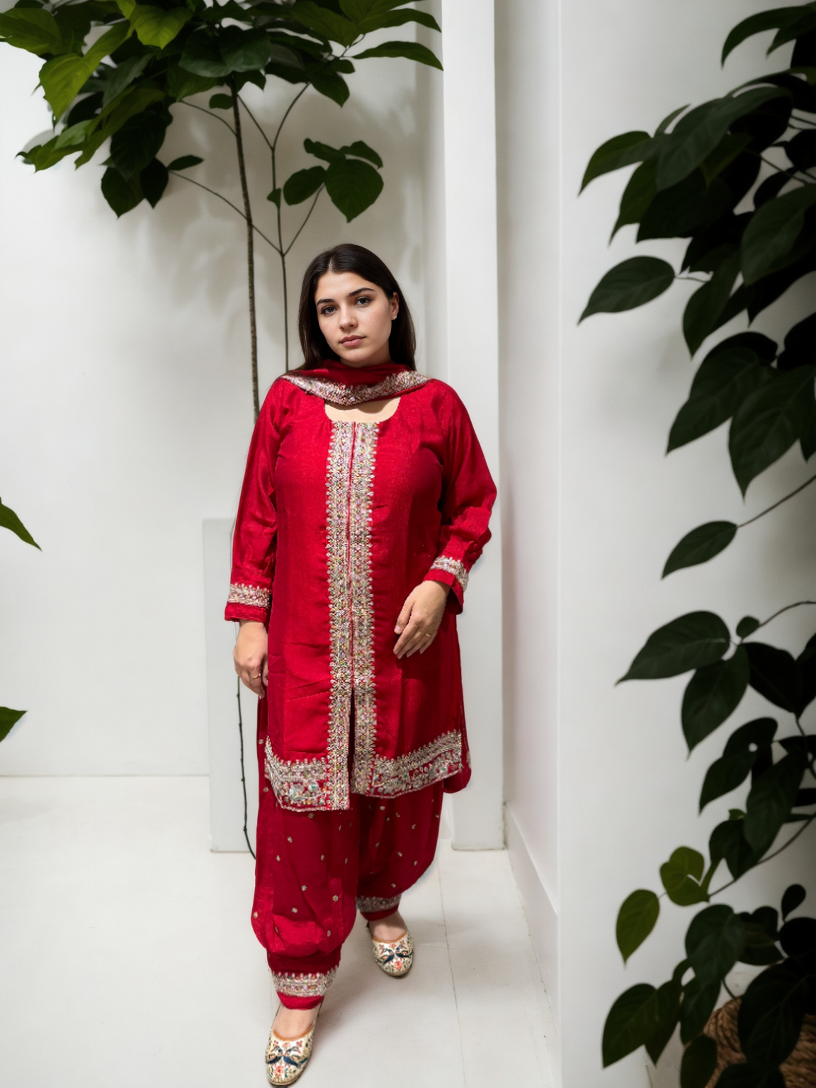 Royal Charm Patiala Suit – Red & White Edition