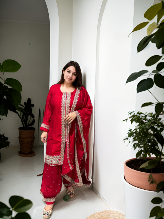 Royal Charm Patiala Suit – Red & White Edition
