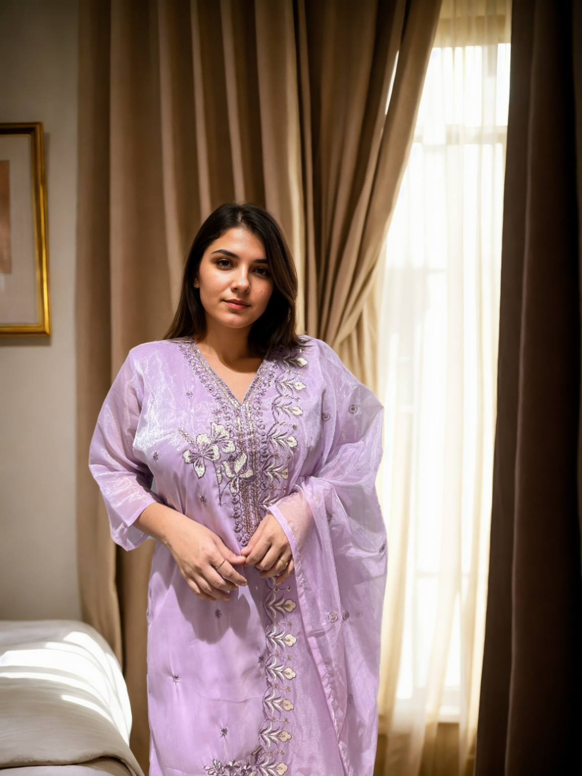 Charming Pastel Embroidered Suit Set for Festive Wear