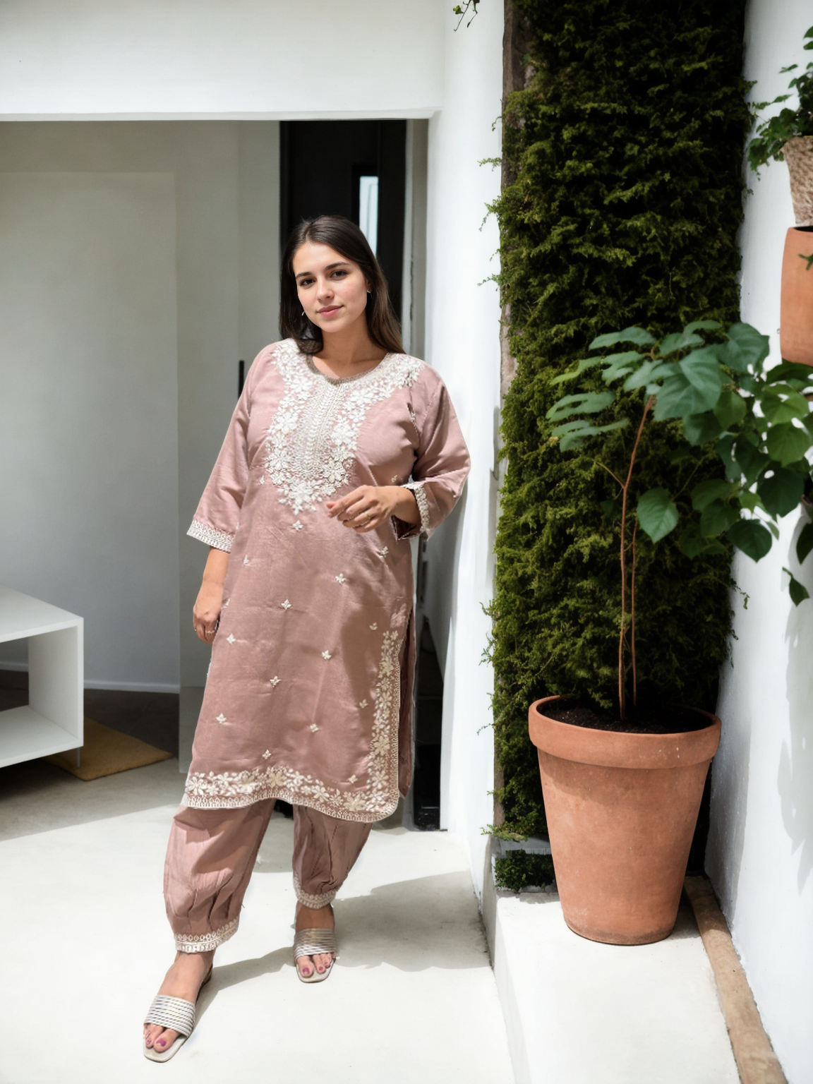 Patiala Suit Set with Hand-Embroidered Detailing & American Crepe Inner