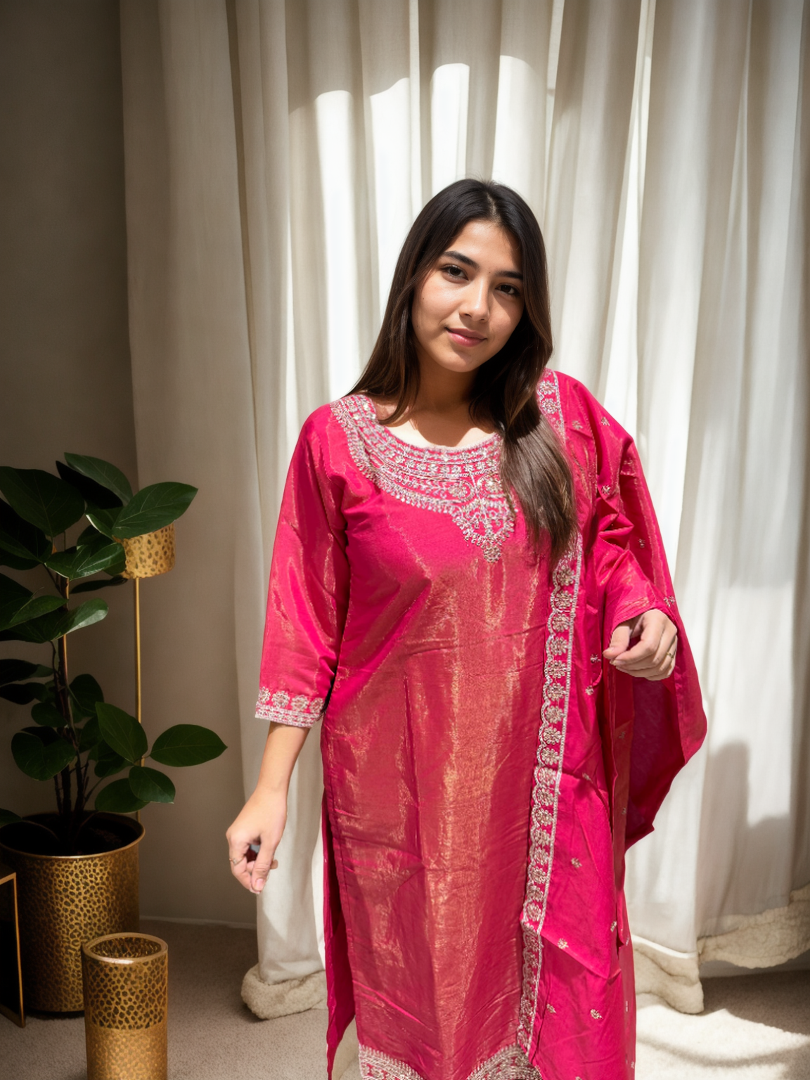 Noor-E-Shimmer Embroidered Suit Set – Roman Shine Edition