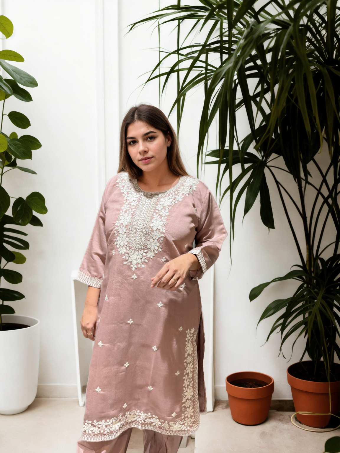 Patiala Suit Set with Hand-Embroidered Detailing & American Crepe Inner