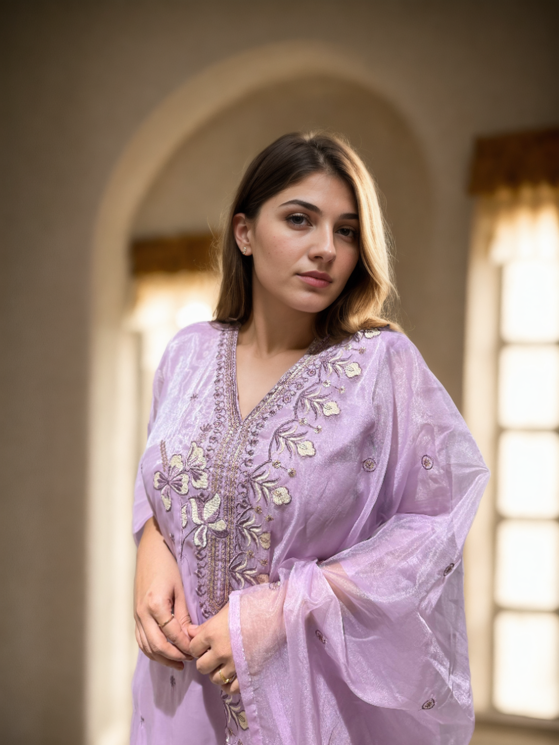 Charming Pastel Embroidered Suit Set for Festive Wear