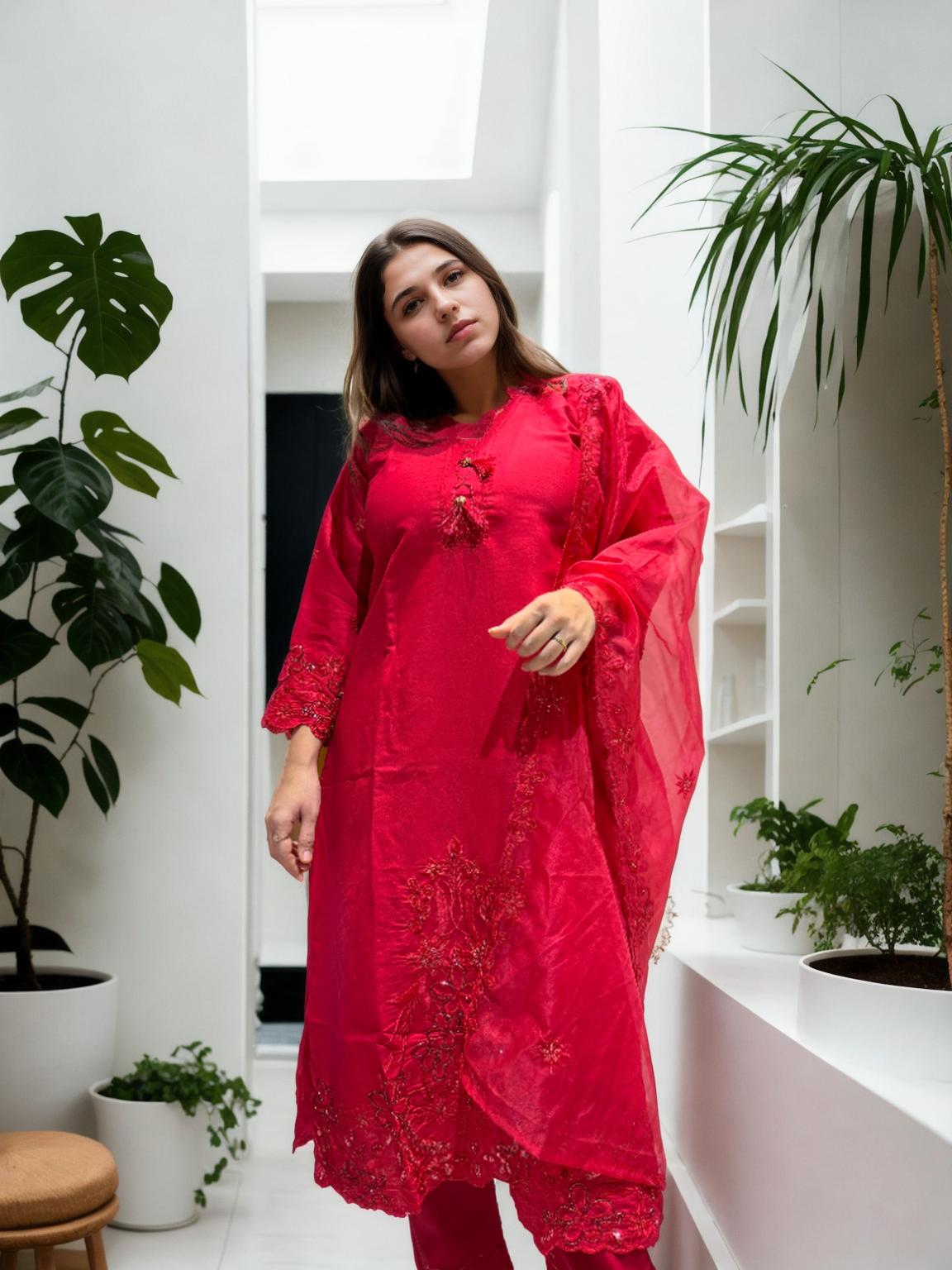 Radiant Roman Silk Handwork Suit with Organza Dupatta (M-XXL)