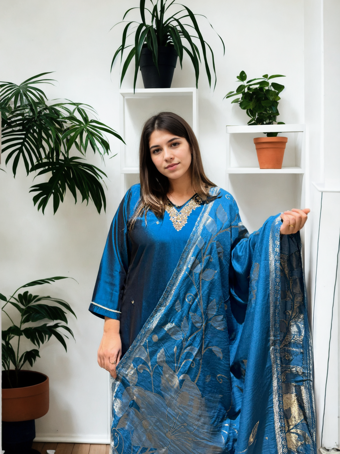 Rangila Silk Suit Set with Handwork & Muslin Dupatta (Latkan Detail) – M to XXL
