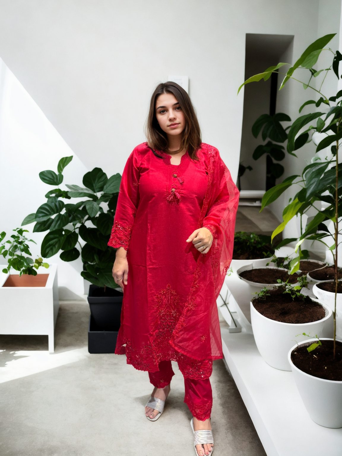 Radiant Roman Silk Handwork Suit with Organza Dupatta (M-XXL)