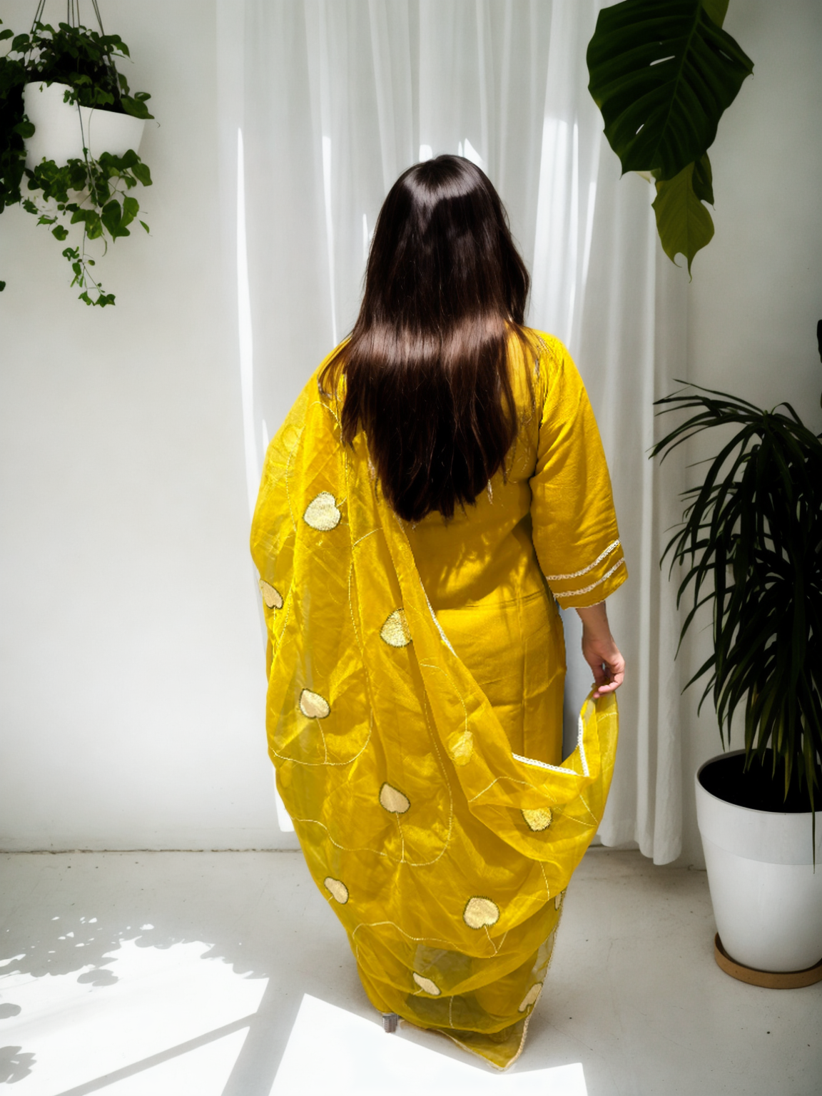 Heart Bloom Suit Set – Roman Silk with Organza Dupatta