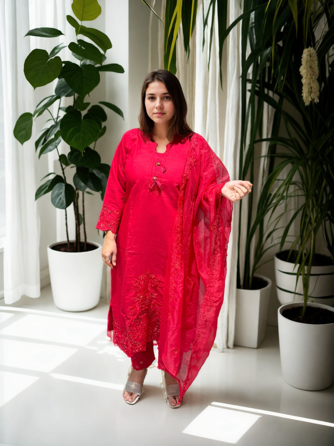 Radiant Roman Silk Handwork Suit with Organza Dupatta (M-XXL)