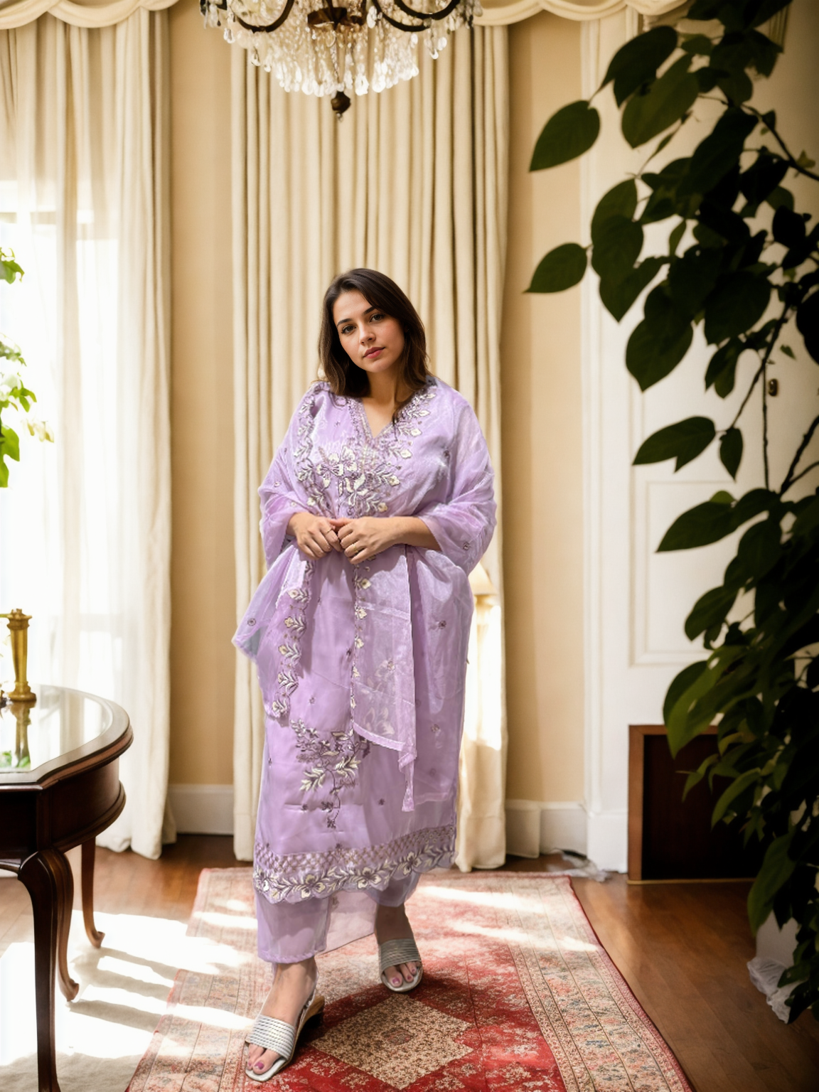 Charming Pastel Embroidered Suit Set for Festive Wear