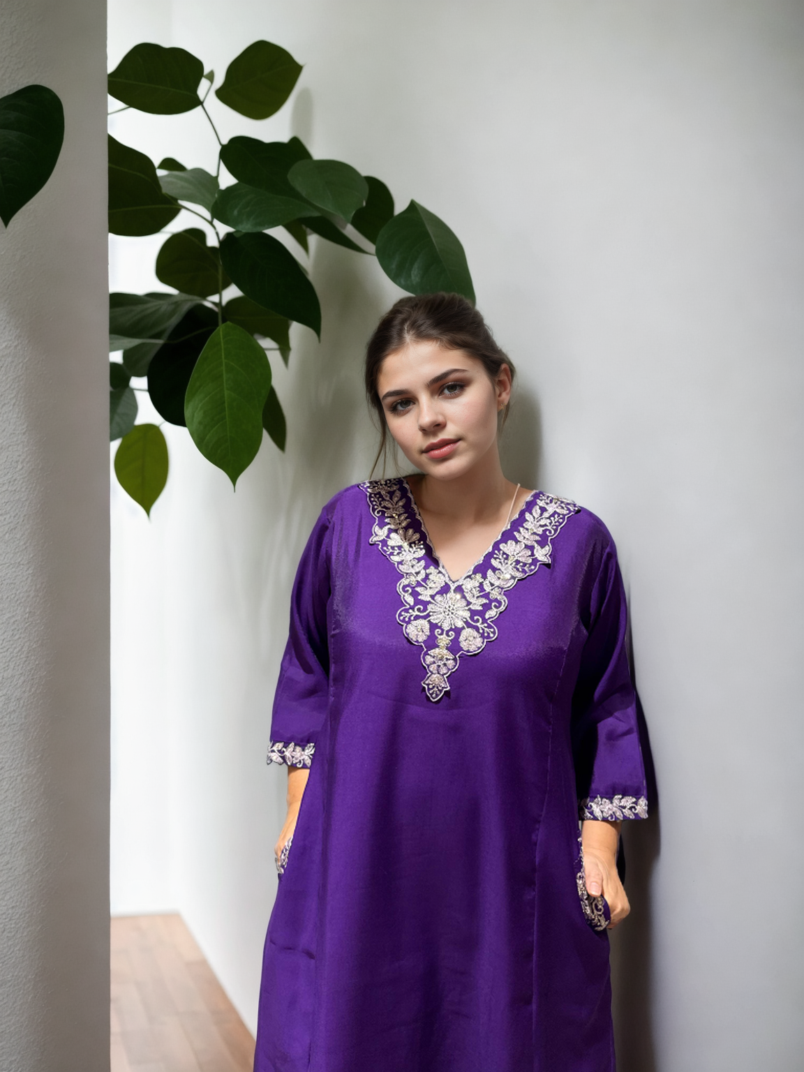 A-Line Suit Set with Chanderi Dupatta & Hand Embroidery