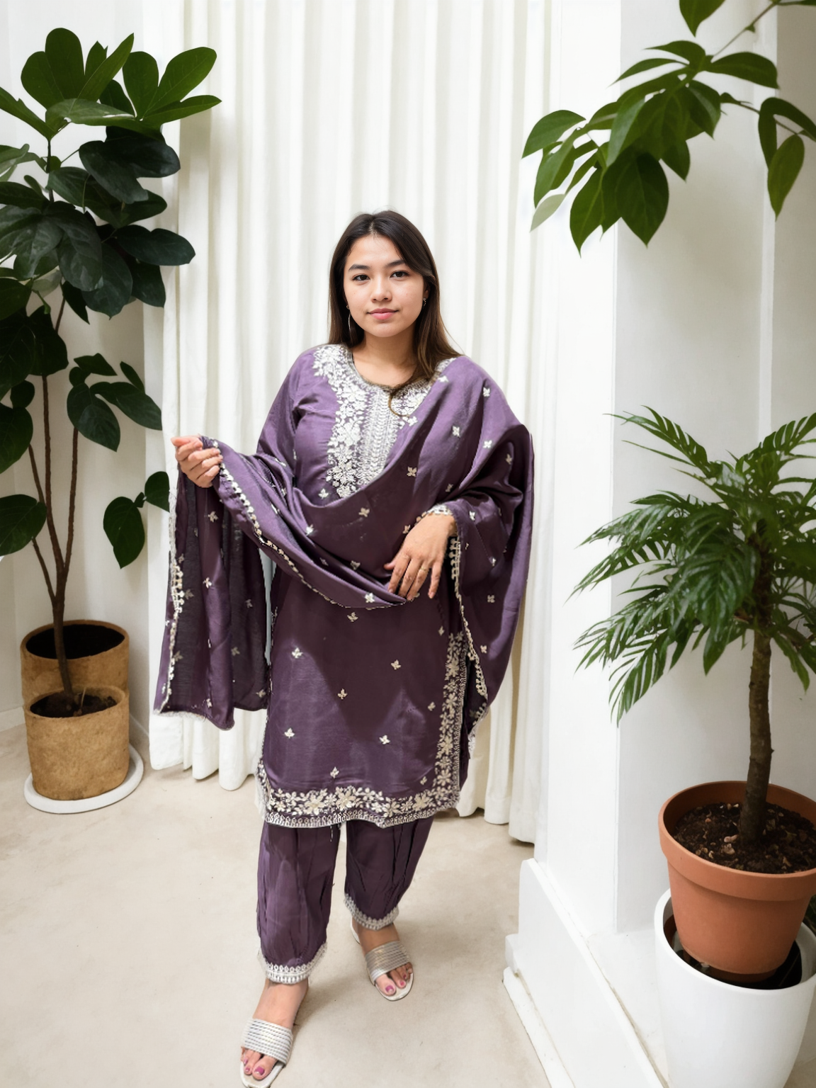 Patiala Suit Set with Hand-Embroidered Detailing & American Crepe Inner