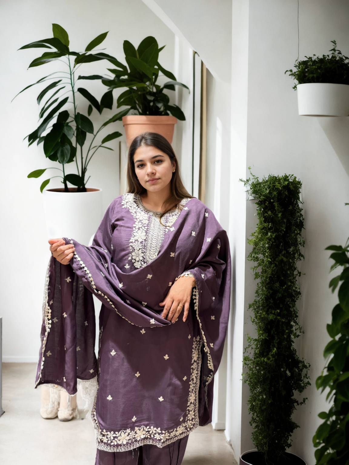 Patiala Suit Set with Hand-Embroidered Detailing & American Crepe Inner