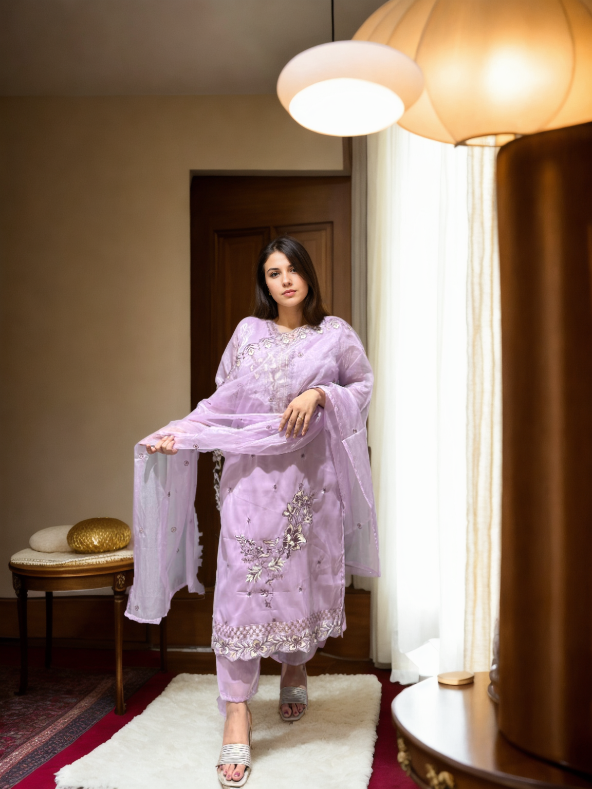 Charming Pastel Embroidered Suit Set for Festive Wear