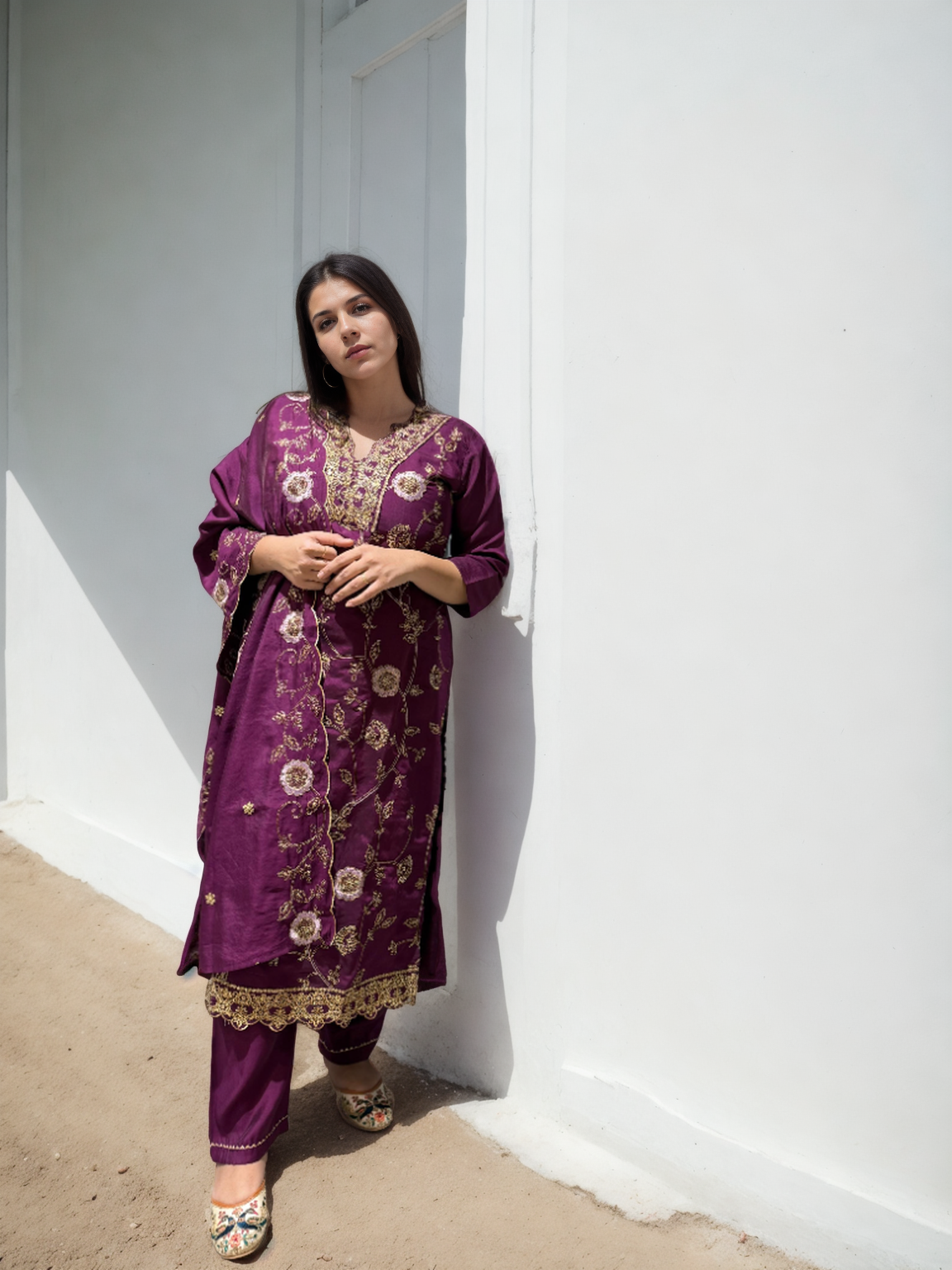 Regal Charm Straight Suit Set with Dupatta