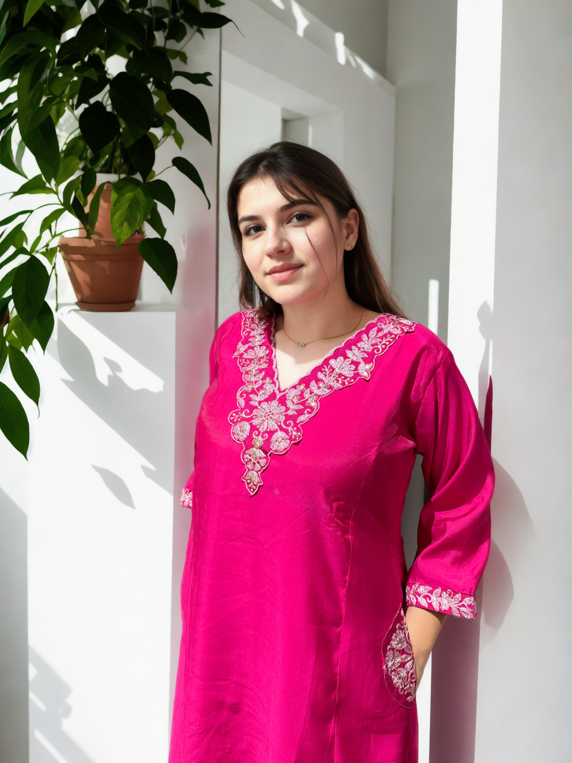 A-Line Suit Set with Chanderi Dupatta & Hand Embroidery