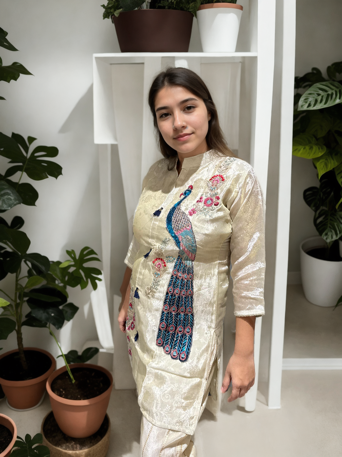 Zari Silk Peacock Embroidered Coord Set  | Signature Collection
