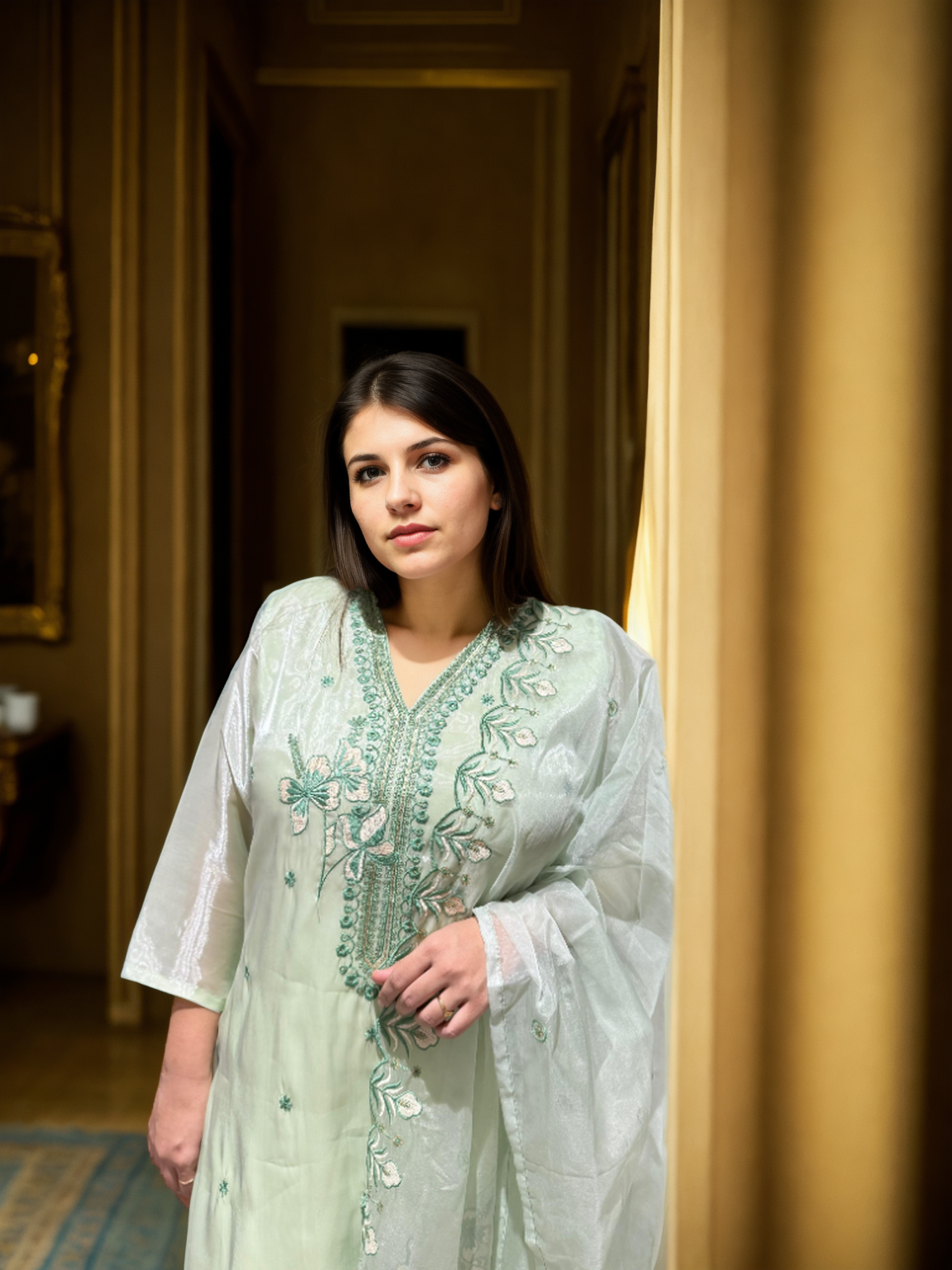 Charming Pastel Embroidered Suit Set for Festive Wear